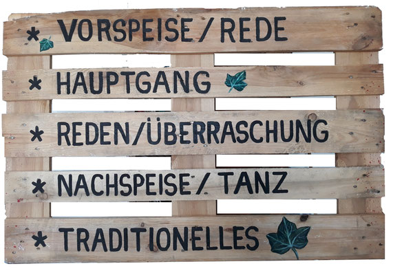 Hochzeitzstafel- Acryl auf Palette, 140x100cm