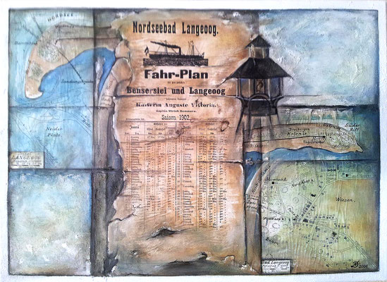 Langeoog, Schiffsfahrplan, Sand und Acryl auf Leinwand, 40x60cm