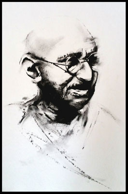 Gandhi / Zeichenkohle auf Papier 30x24cm / verkauft