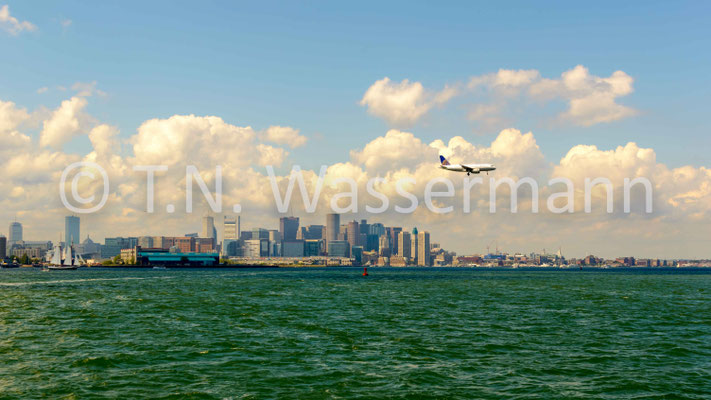 Boston skyline, seen from a ship approaching the harbor