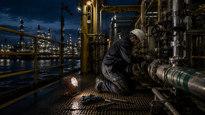 Mobile EX-Schutz Arbeitsleuchte im Offshore-Einsatz