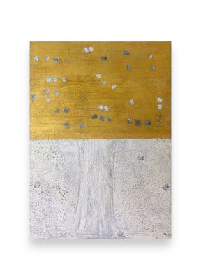 The Beautiful Healing Tree II, 2011, acrylic, marble, resin, gold, lapiz on canvas, 116 x 81 cm