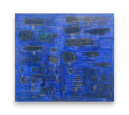 The B.H.T.  - Blu Planet, 2012, acrylic, marble, resin, gold on canvas, 90 x 80 cm