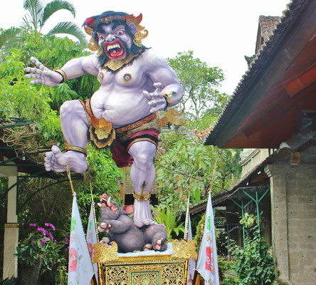 A towering Ogoh-Ogoh puppet prepared for the annual Nyepi celebrations.