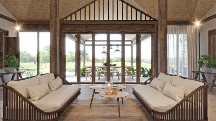 Light floods rooms through large openings in the joglo