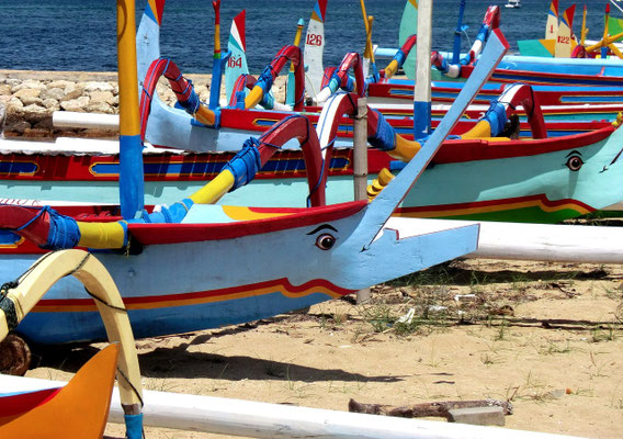 Fishing boats lined up, ready for the sea in Jembrana, West Bali.