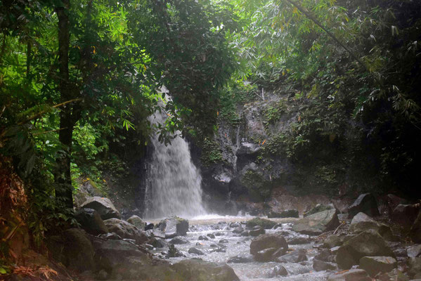 A hidden waterfall in the Gunung Salak area of Tabanan, surrounded by lush greenery.