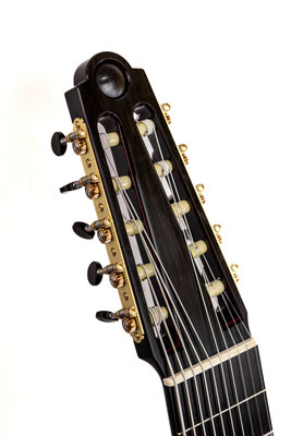 View of the headstock of the exceptional concert ESTHAUG ten-string guitar made by Hervé Lahoun-H441guitare