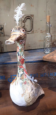 Goose - Paper maché, string, wire, feathers, beads [SOLD]