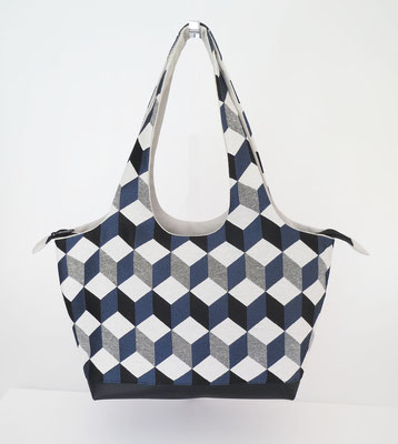 Shopper PM Tissu carreaux Echer bleu