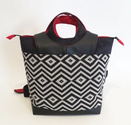 Sacados MM Tissu chevrons N&B alcantara et skaï Noir