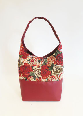 Petit Sac Seau Jacquard Roses skaï rouge grainé inter