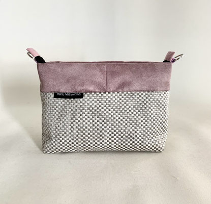 Pochette + B Tissu tressé gris Alcantara Rose Inter Rose
