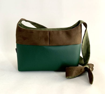 Bandoulière Moyen Modèle Skaï vert foncé Alcant marron inter vert bronze