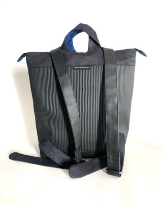 Sacados Grand Modèle Skaï noir grainé et Skaï rayé noir Alcant noir inter bleu nuit