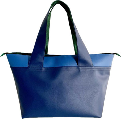 Shopper TGM Skaï bleu marine skaï bleu clair inter vert
