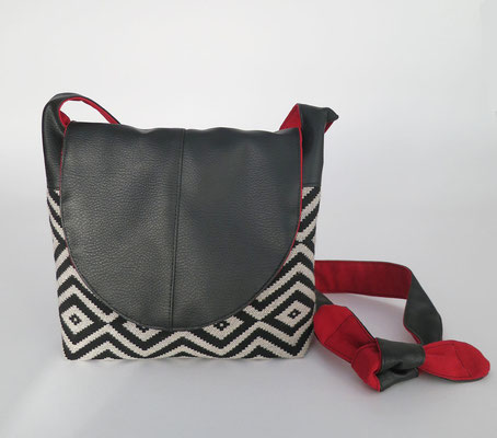 Besace PM Tissu Chevrons N&B + Skaï noir