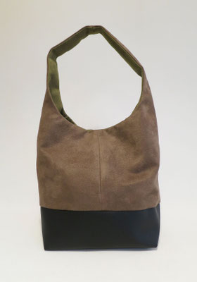 Petit Sac Seau skaï noir alcantara taupe