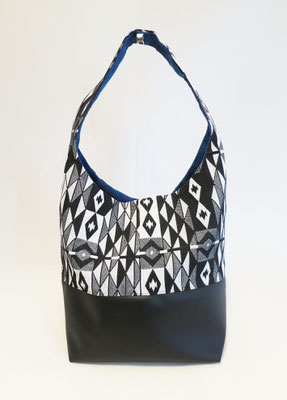 Sac Seau Tissu Ethnique N&B + Skaï noir