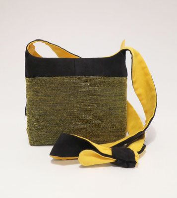 Bandoulière PM Tissu jaune+ Alcantara Noir