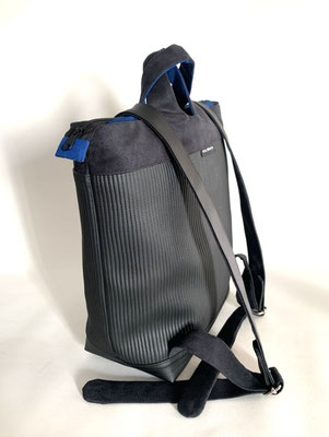 Sacados Grand Modèle Skaï noir grainé et Skaï rayé noir Alcant noir inter bleu nuit