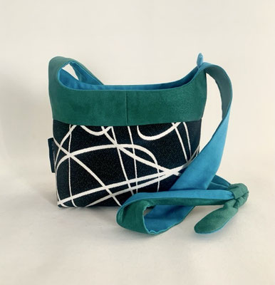 Bandoulière PM Tissu N&B elipses -   - Alcantara vert  - inter bleu clair