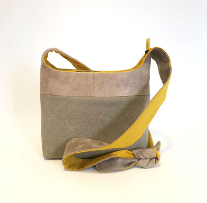 Bandoulière PM Toile beige, alcantara beige inter moutarde