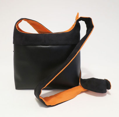 Bandoulière PMSkaï noir + Alcantara Noir Inter orange
