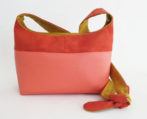 Bandoulière MM  Skaï orange, alcantara rouille, inter moutarde