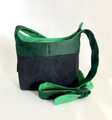 Bandoulière PM Toile noire - Alcantara vert foncé - inter vert prairie