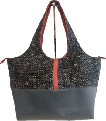 Shopper Grand Modèle Skaï noir tissu tramé noir