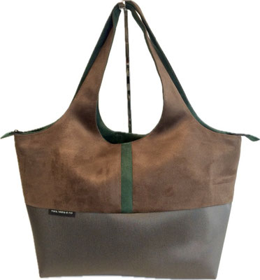 Shopper Grand Modèle Skaï marron glacé Alcantara marron