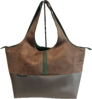 Shopper Grand Modèle Skaï marron glacé Alcantara marron