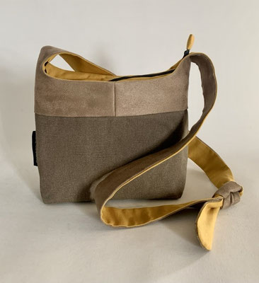 Bandoulière PM Toile marron - Alcantara beige - inter moutarde