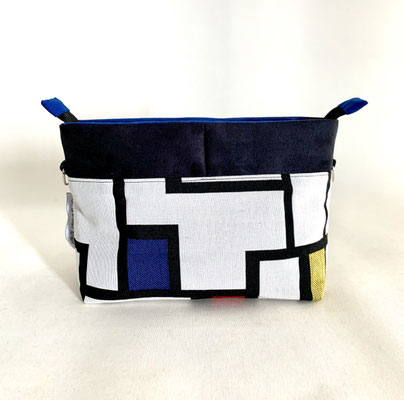 Pochette + B Tissu Mondrian Alcantara Noir Inter Bleu