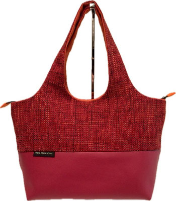 Shopper Grand Modèle Skaï rouge tissu rouge tramé