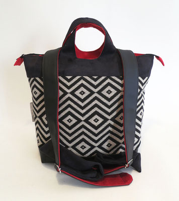 Sacados MM Tissu chevrons N&B alcantara et skaï Noir dos