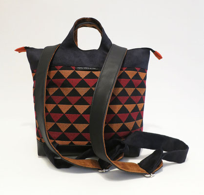 Sacados MM Tissu triangles orange alcantara et skaï Noir dos