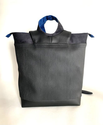 Sacados Grand Modèle Skaï noir grainé et Skaï rayé noir Alcant noir inter bleu nuit