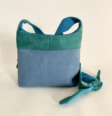 Bandoulière PM Toile bleue ciel - Alcantara vert  - inter bleu clair
