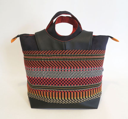 Sacados MM Tissu ethnique orange alcantara et skaï Noir