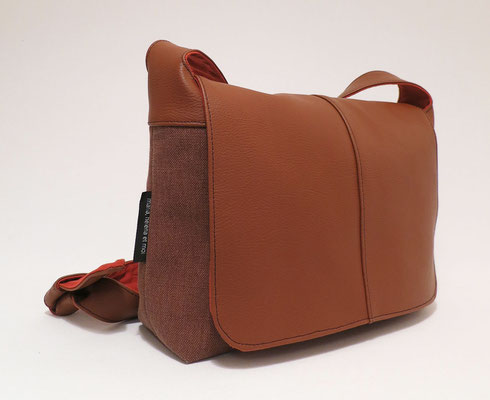 Besace MM Toile et skaï Marron