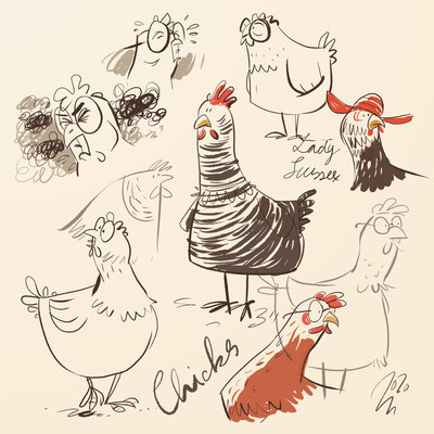 Illustration Kinderbuch / Bilderbuch "Bauernhof Studien Hühner" – Illustration picture book 'Chicken Studies Farm'