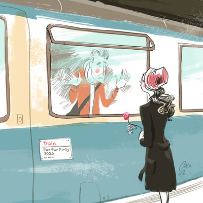 Freie Arbeit | 2020 | Tags: Illustration, Abschied, goodbye, Bahnhof, Paar, verliebt, love