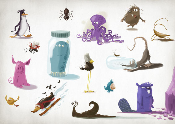 Illustration Kinderbuch / Bilderbuch, verschiedene Tier Charaktere