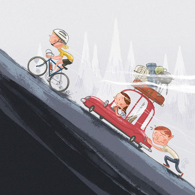 Illustration Kinderbuch / Bilderbuch "Radfahrer am Berg" – Illustration picture book 'Cyclists'