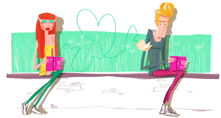 Freie Arbeit | 2019 | Tags: Illustration,  in love, verliebt, Paar, Teenager, schüchtern