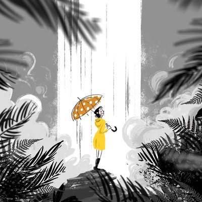 Editorial | 2021 | Tags: Waterfall, Umbrella, girl