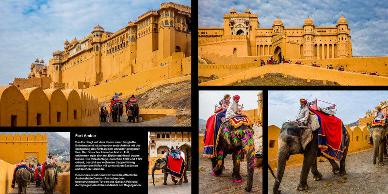 Bildband Rajasthan, Reisefuehrer, Reisebildband, Raimund Franken, Elefantenritt zum Fort Amber 