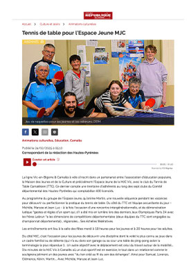 25-02 Tennis de table pour l’Espace Jeune MJC - nrpyrenees.fr